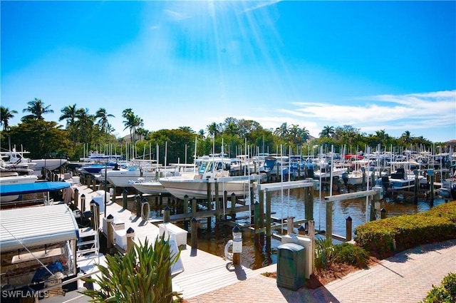 view of dock with a water view