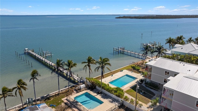 aerial view featuring a water view