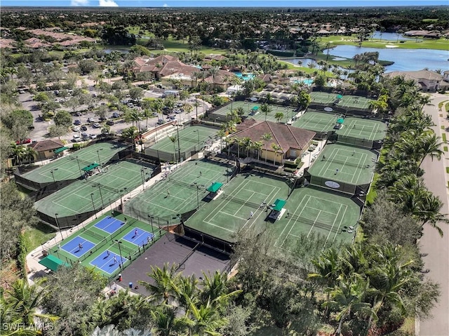 aerial view with a water view