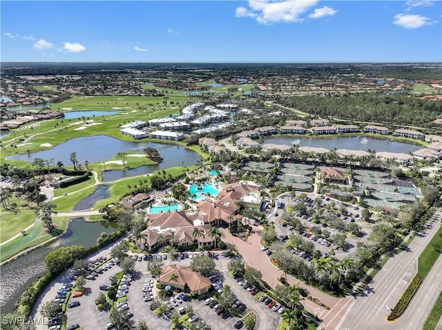 aerial view with a water view