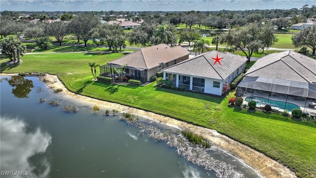 aerial view featuring a water view