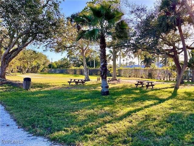 view of property's community with a lawn