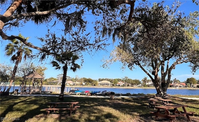 view of water feature with a gazebo