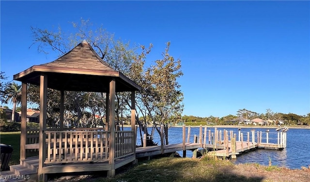 dock area featuring a water view