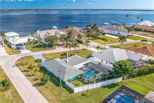 bird's eye view featuring a water view