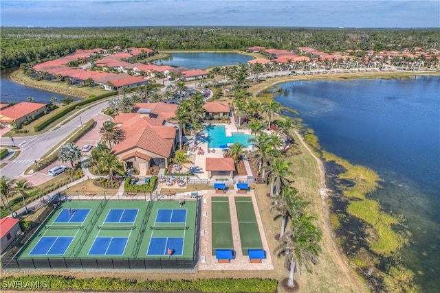 aerial view featuring a water view