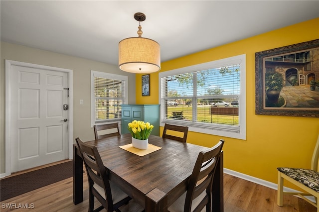 dining area with hardwood / wood-style flooring