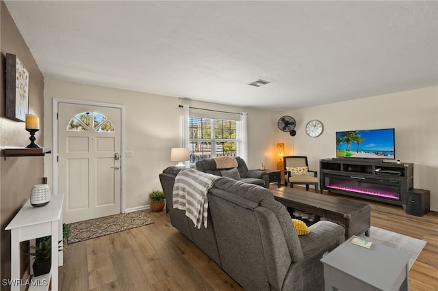 living room with hardwood / wood-style flooring