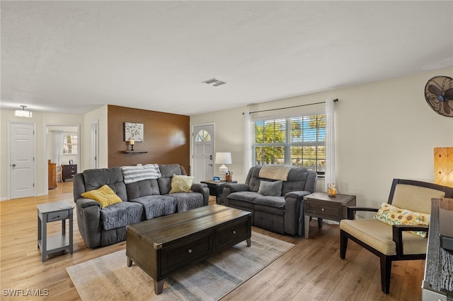 living room with light wood-type flooring