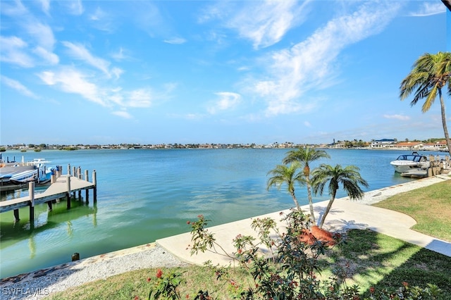 view of dock with a water view