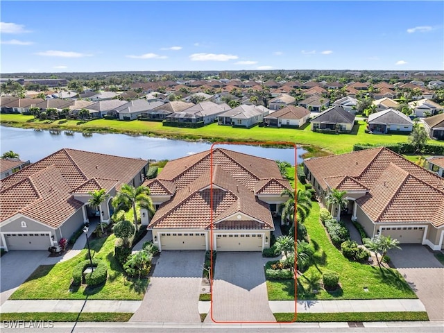 aerial view with a water view