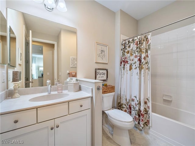 full bathroom with vanity, toilet, and shower / bath combo