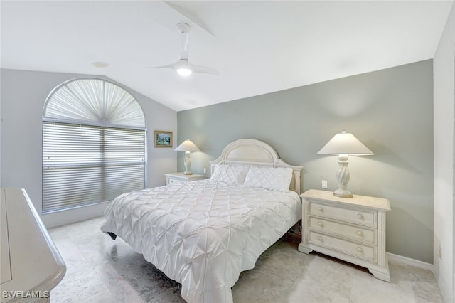 bedroom featuring lofted ceiling and ceiling fan