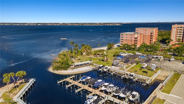 aerial view with a water view