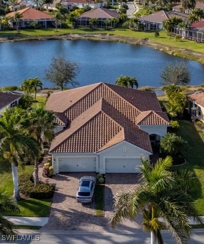 drone / aerial view featuring a water view