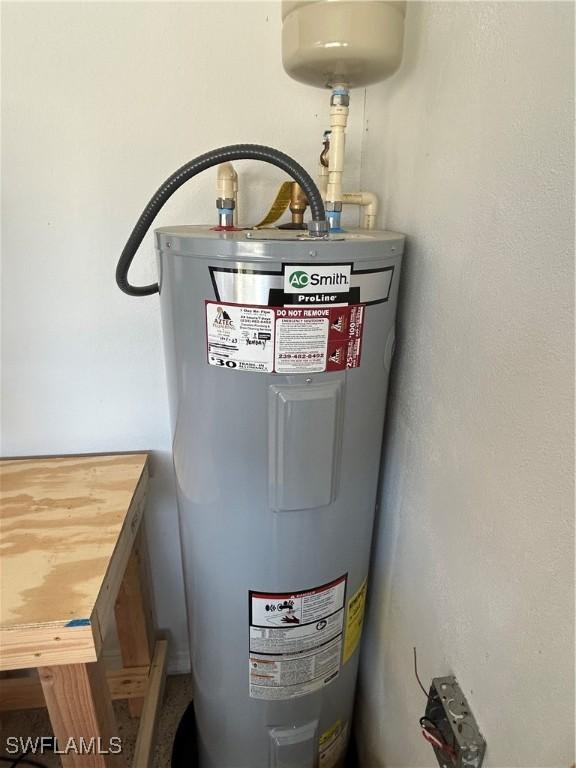 utility room featuring water heater