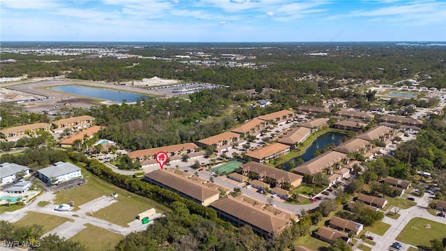 aerial view featuring a water view