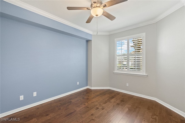 unfurnished room featuring crown molding, ceiling fan, and wood-type flooring