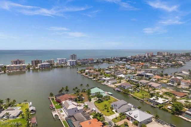 bird's eye view featuring a water view