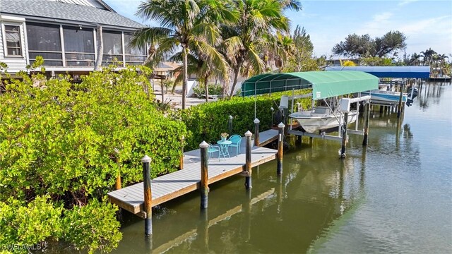 view of dock with a water view