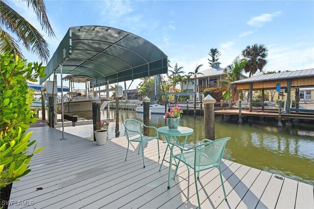 view of dock with a water view