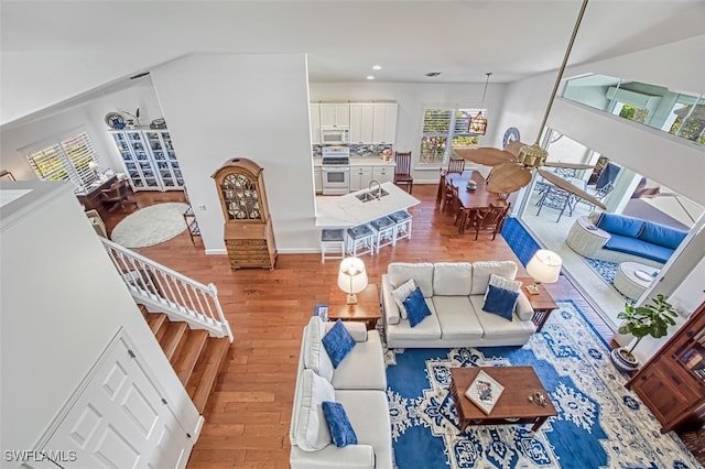 living room with hardwood / wood-style floors