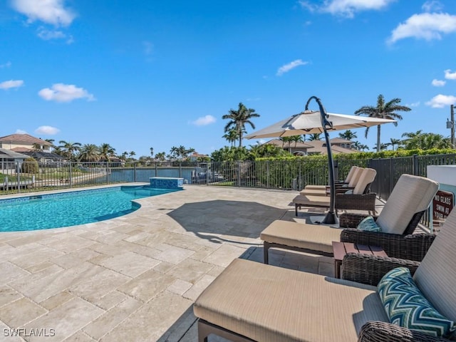 view of pool with a patio and an outdoor hangout area