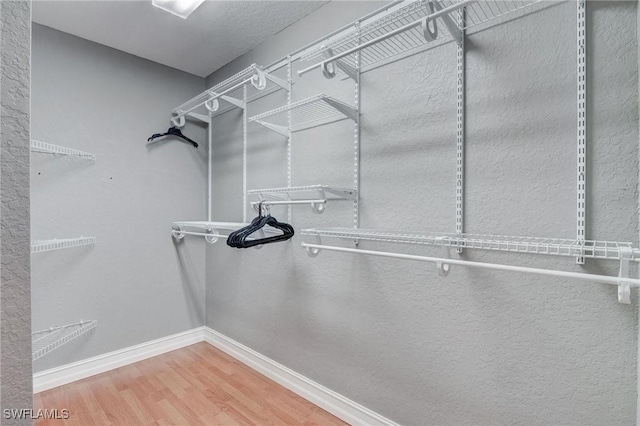 walk in closet with hardwood / wood-style floors