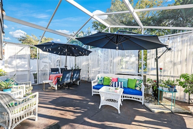 view of patio / terrace with a lanai and an outdoor hangout area