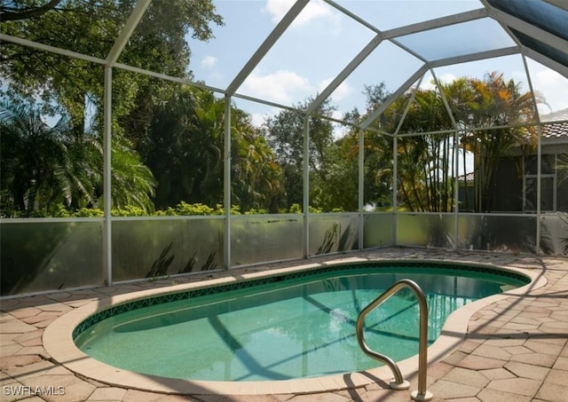 view of pool featuring a patio and a lanai