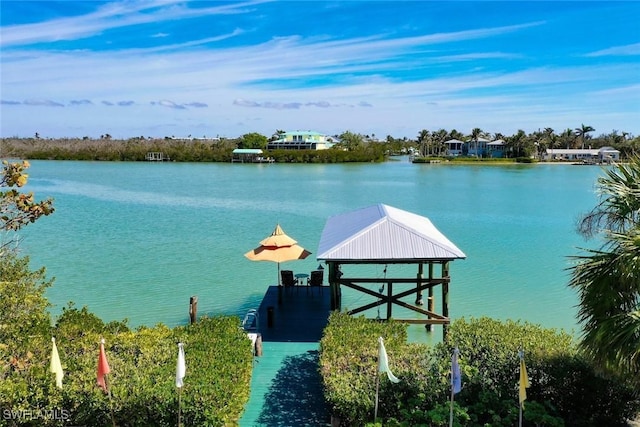 dock area featuring a water view