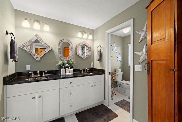 bathroom featuring tile patterned floors, vanity, and toilet