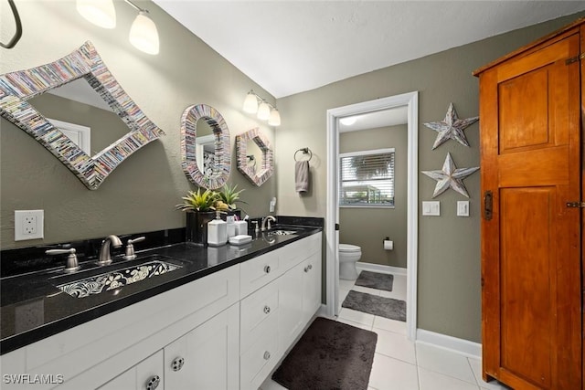 bathroom featuring tile patterned flooring, vanity, and toilet