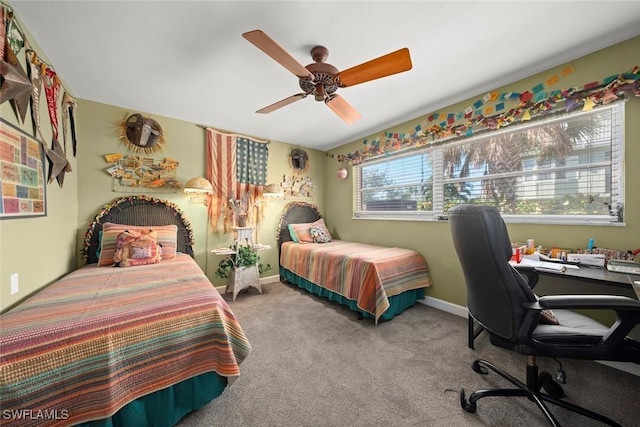 bedroom featuring light colored carpet and ceiling fan