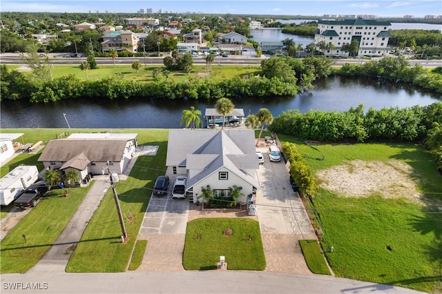 bird's eye view featuring a water view