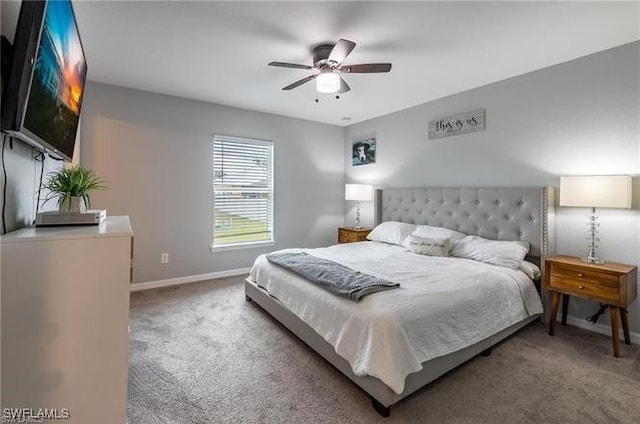 bedroom featuring ceiling fan and carpet flooring