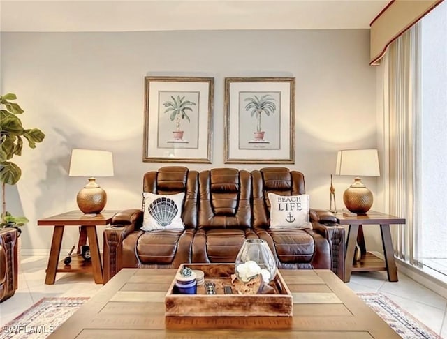 living room featuring light tile patterned floors