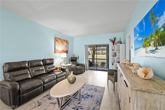 living room with light tile patterned floors