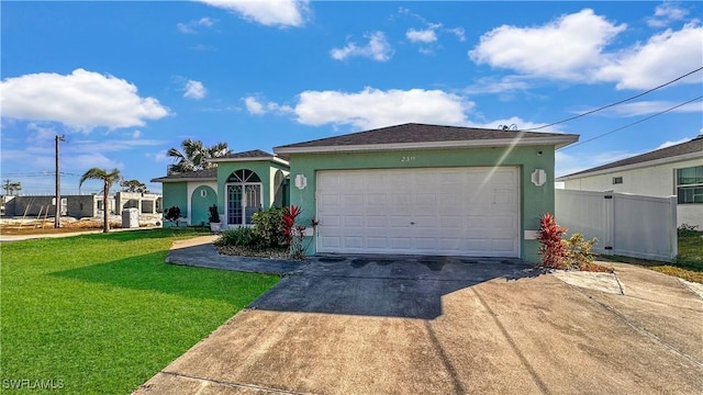 view of front facade with a garage and a front yard