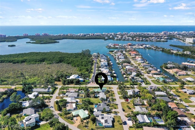 bird's eye view featuring a water view