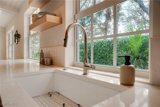 interior space with light countertops and a sink