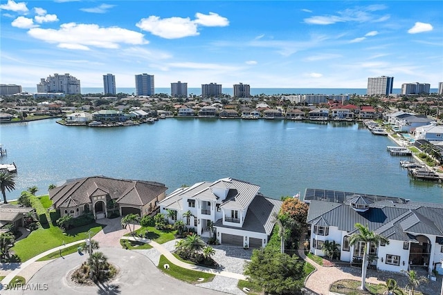 aerial view with a water view