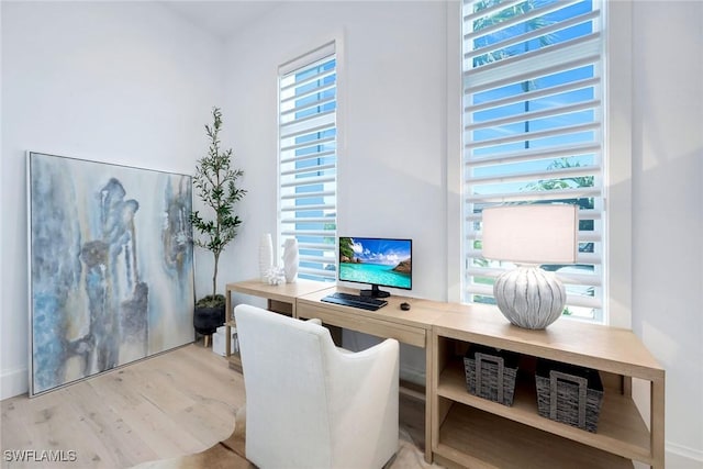 office area featuring light hardwood / wood-style floors and a healthy amount of sunlight