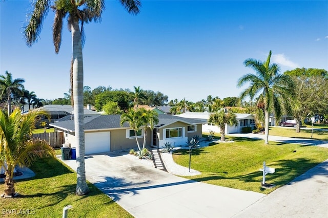 ranch-style house with a garage and a front yard