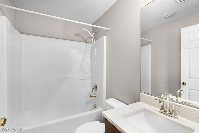 full bathroom featuring vanity, toilet, and shower / washtub combination