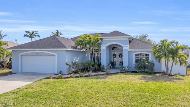3712 SW 2nd Ln, Cape Coral, FL 33991 - mediterranean / spanish house featuring a front yard, an attached garage, stucco siding, and driveway