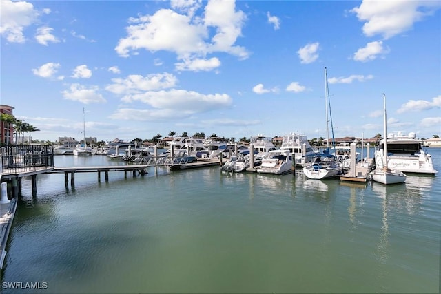 view of dock with a water view