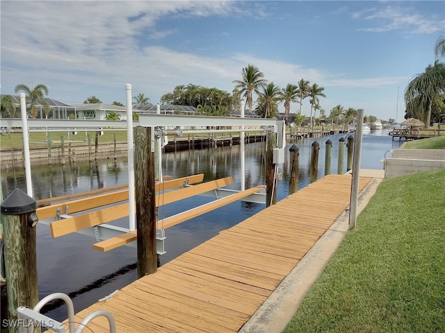 dock area featuring a water view and boat lift