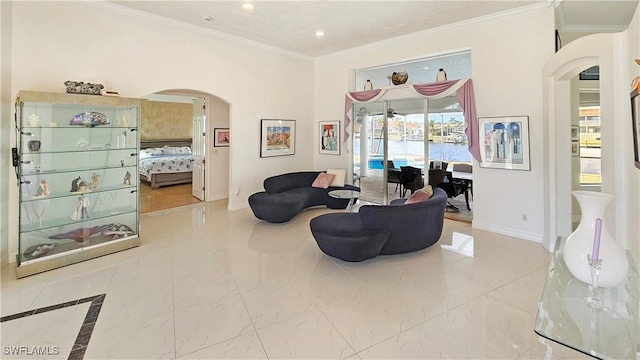 living room featuring ornamental molding