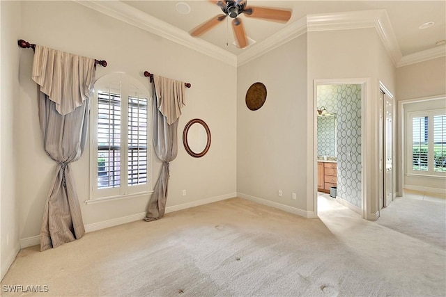 9411 Monteverdi Way, Fort Myers, FL 33912 - empty room featuring light colored carpet, a ceiling fan, baseboards, and crown molding